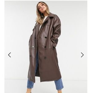 ASOS DESIGN leather look oversized coat in brown